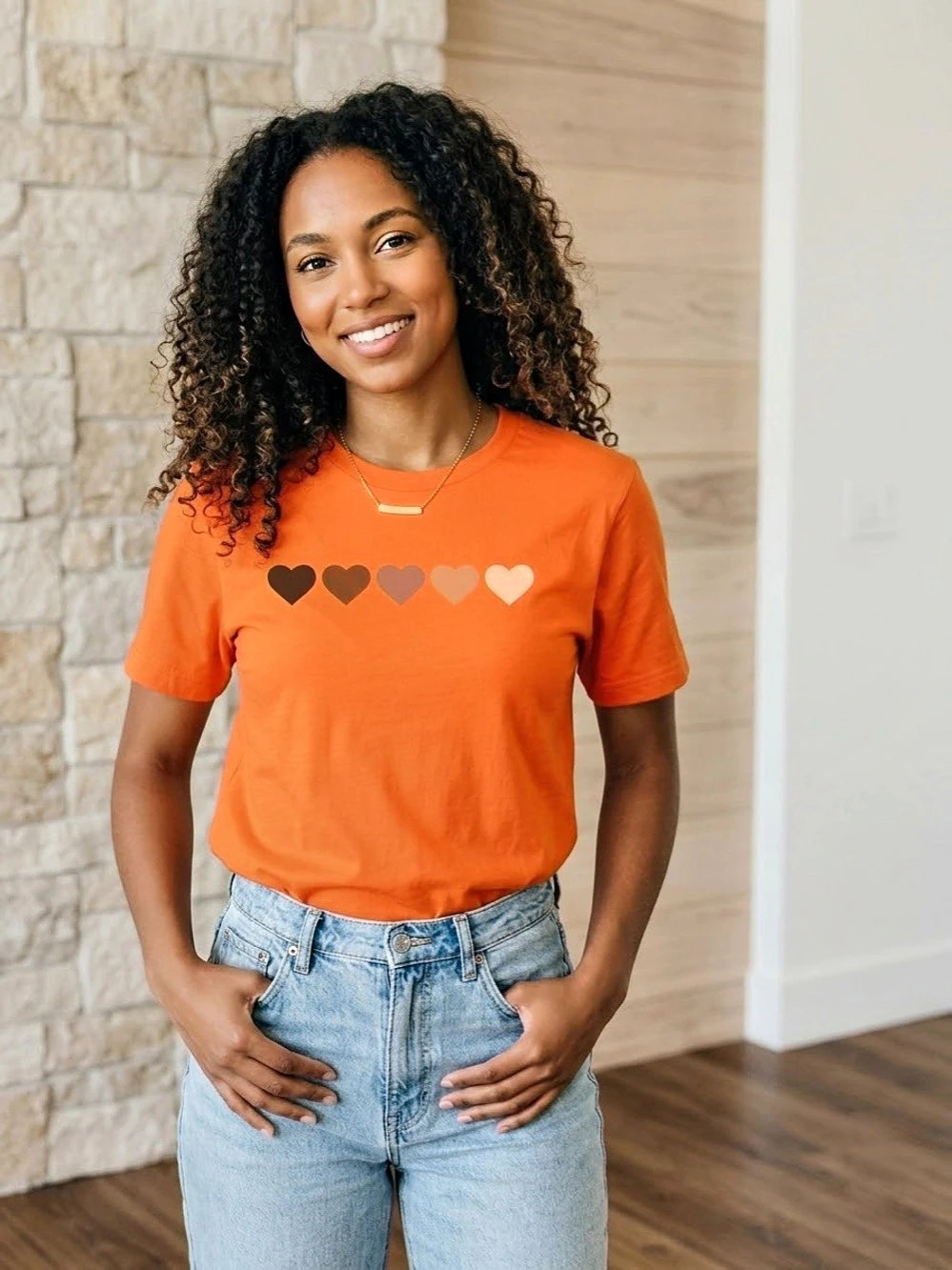 Women's small Heart Graphic Tee Orange